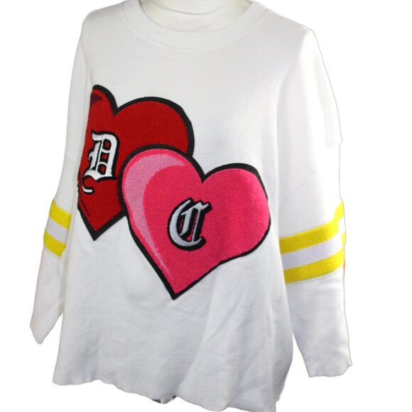Dos Corazonez White Made From The Heart Waffle Knit Jersey Pullover, Size Large - Picture 4 of 7
